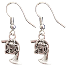 French Horn Dangle Earrings / Silver