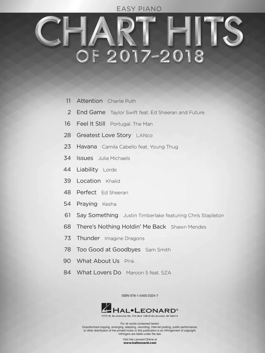 Chart Hits of 2017-2018 (Easy Piano) - Image 3