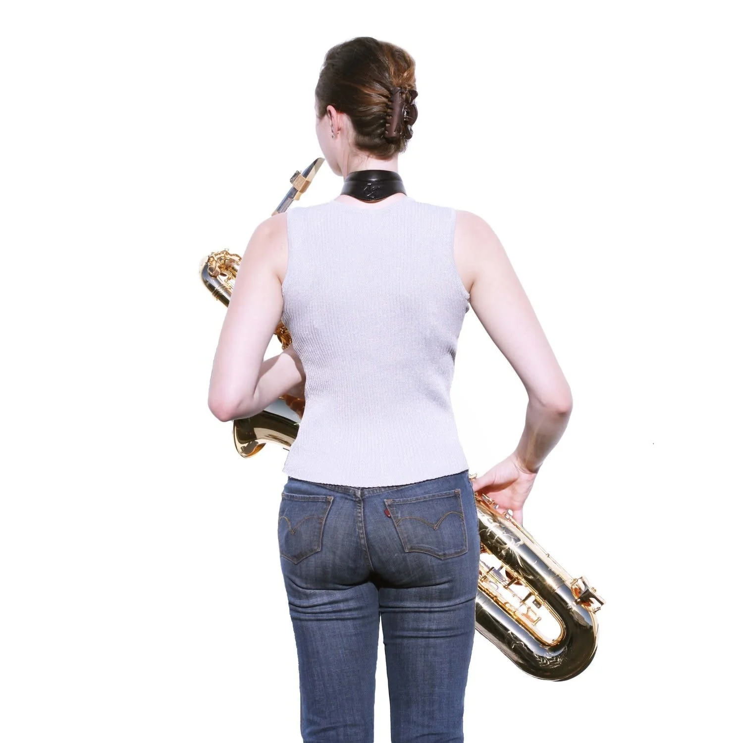 Oleg Ergonomic Saxophone Strap - Black Leather - Image 5