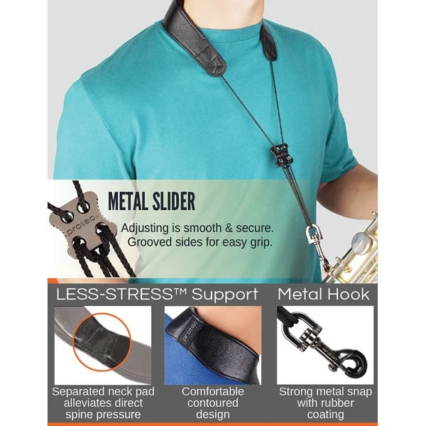 Protec Saxophone Neck Strap - Less Stress Leather, Metal Snap - Image 2