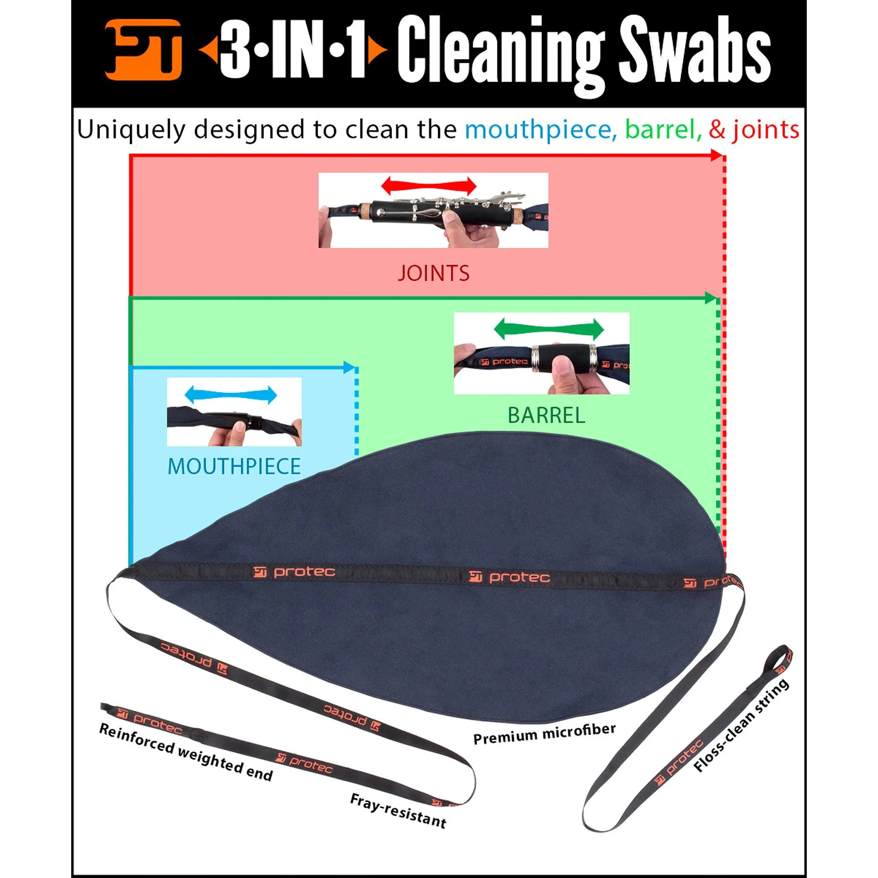 Protec Body, Barrel & Mouthpiece Swab: Clarinets (Bb, A) - Image 2