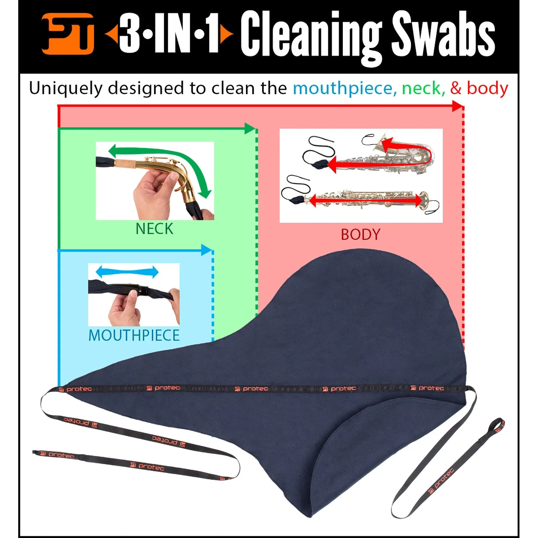 Protec 3 in 1 Alto & Sorprano Saxophone Swab - Image 2
