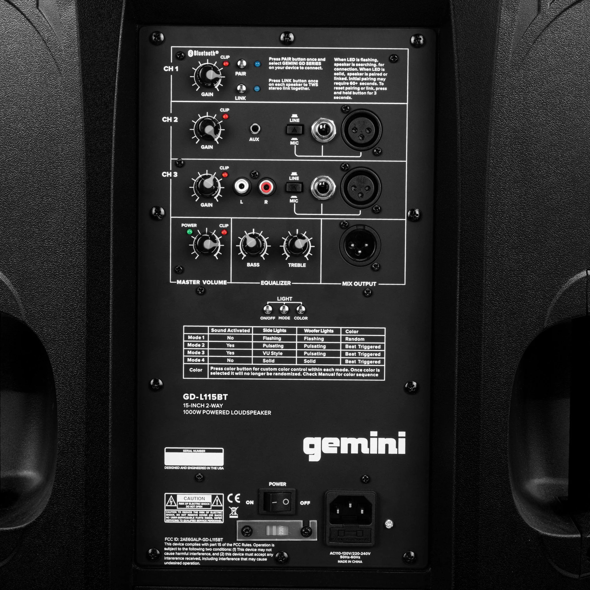Haut-Parleur Gemini Bluetooth 15'' 2200 Watts Lecteur Intégré - Image 3