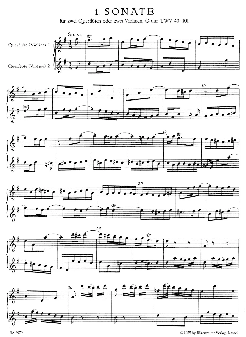 Six Sonatas for two Violins (or two Flutes) op. 2 TWV 40:101, 102, 104 - Image 2